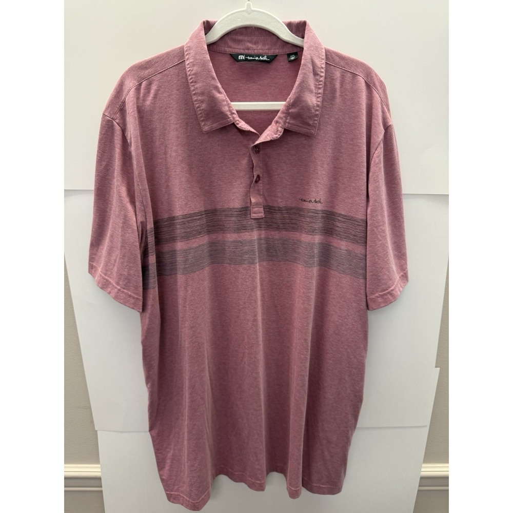 Travis Mathew Men's Pink Striped Short Sleeve Collared Logo Button Polo 3XL
